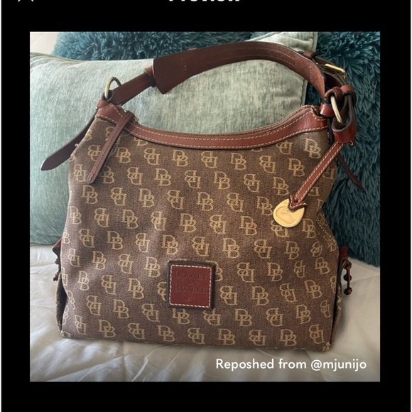 Dooney & Bourke Bags Dooney Bourke Brown Fabric Purse With Leather Trim Apprx 25x 9x 45